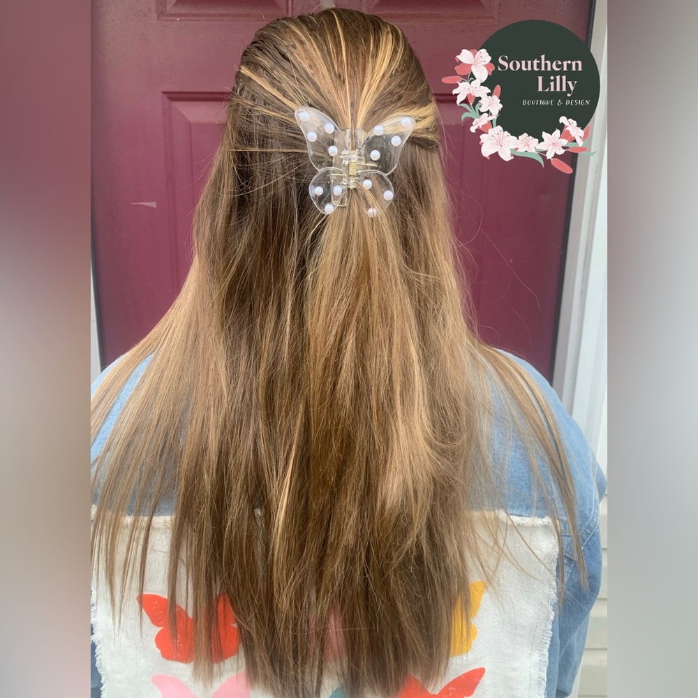 Clear Pearl Studded Butterfly Hair Clip